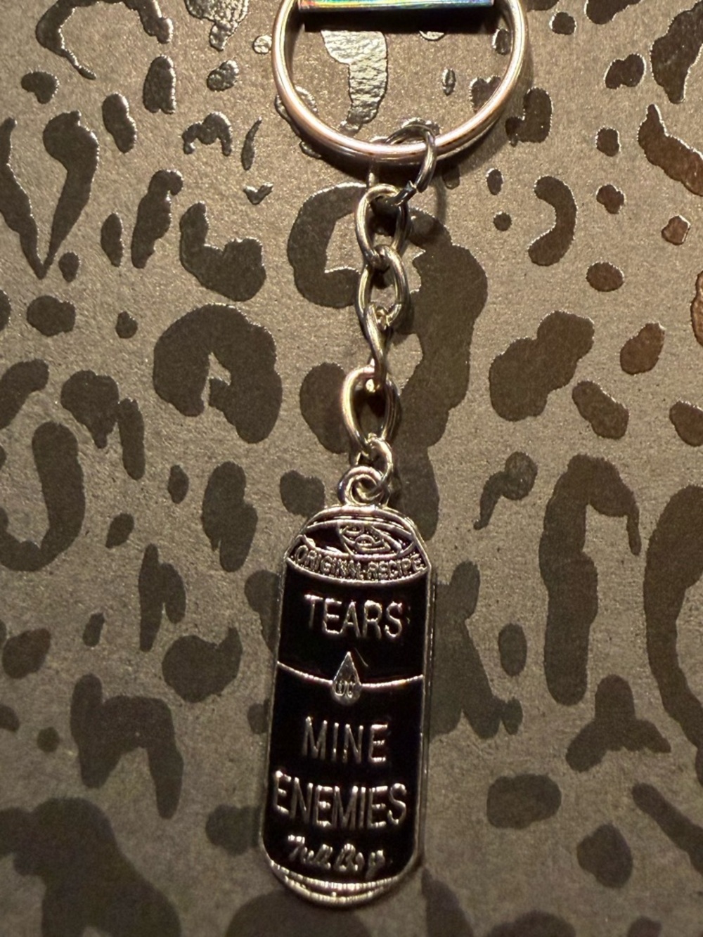 Handmade Goth Tears Mine Enemies Keychain Silver Tone Dark Humor Quote Charm